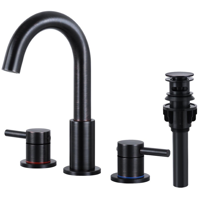 FGKQ Bathroom Faucets 3 Hole, 8 Inch Widespread Bathroom Sink Faucets with Pop Up Drain, Sink Faucet Bathroom 2 Handles with Water Supply Pipes,Oil Rubbed Bronze - Image 1